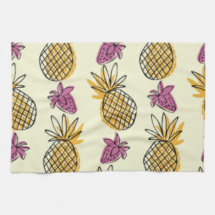 Linge De Cuisine Ananas, fraise design textile vintage.