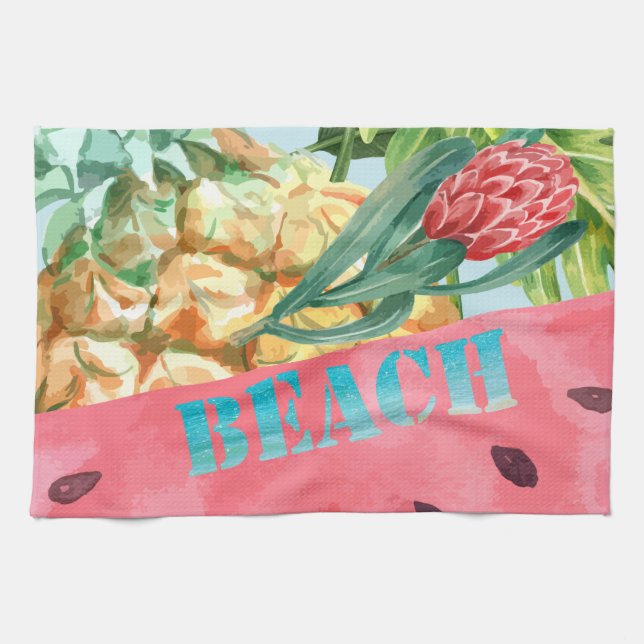 Linge De Cuisine Ananas Pastèque Hibiscus Feuilles de Palmier Cool  (Horizontal)