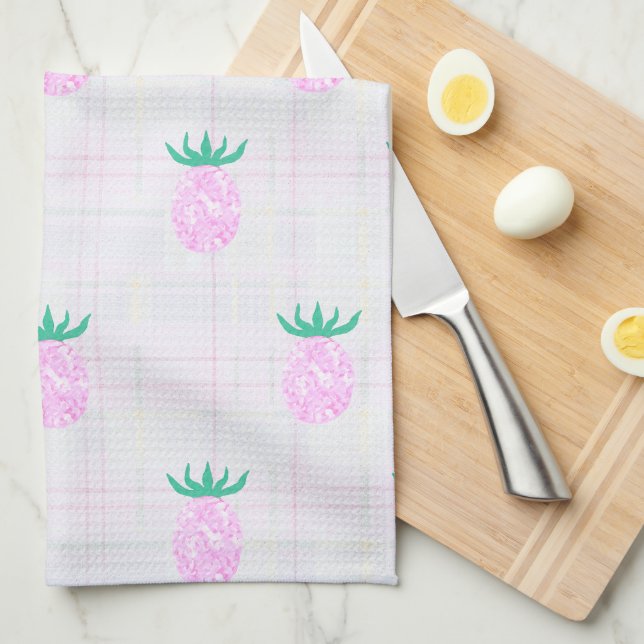 Linge De Cuisine Ananas roses de ferme (Quart Plié)