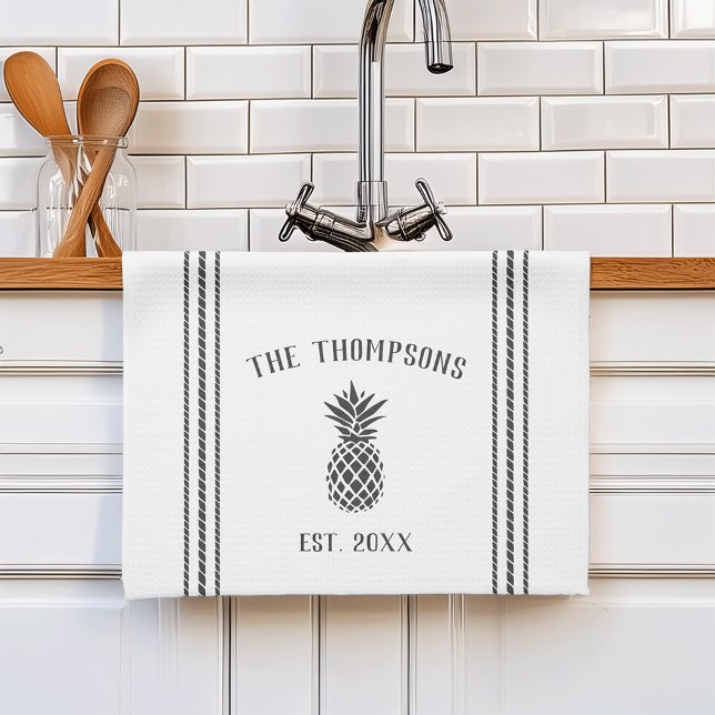 Linge De Cuisine Ananas rustique gris et blanc Personnalisé (Créateur téléchargé)