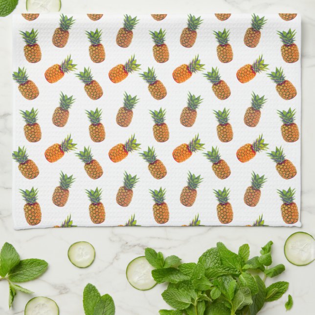 Linge De Cuisine Ananas sur fond blanc (Plié)