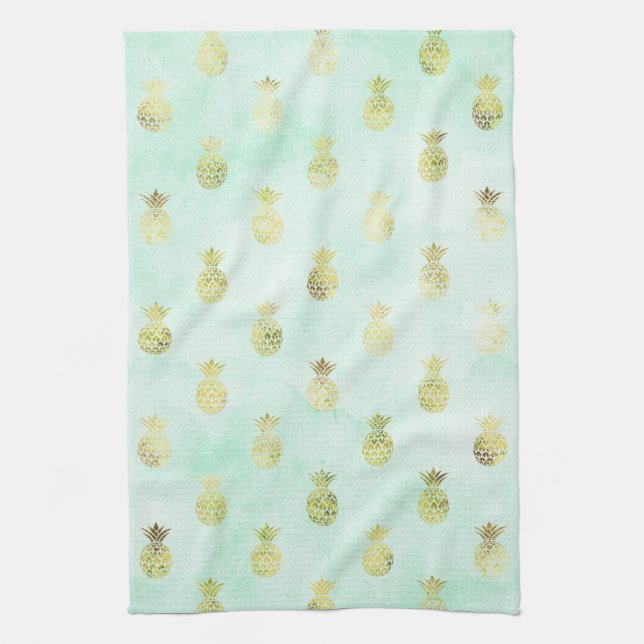 Linge De Cuisine Ananas Tropical Mint Gold (Vertical)