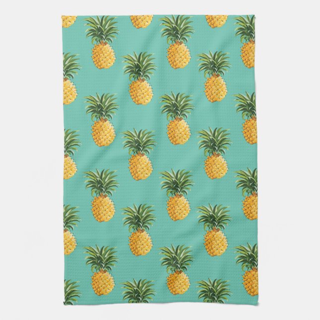 Linge De Cuisine Ananas Tropical Sur Turquoise (Vertical)