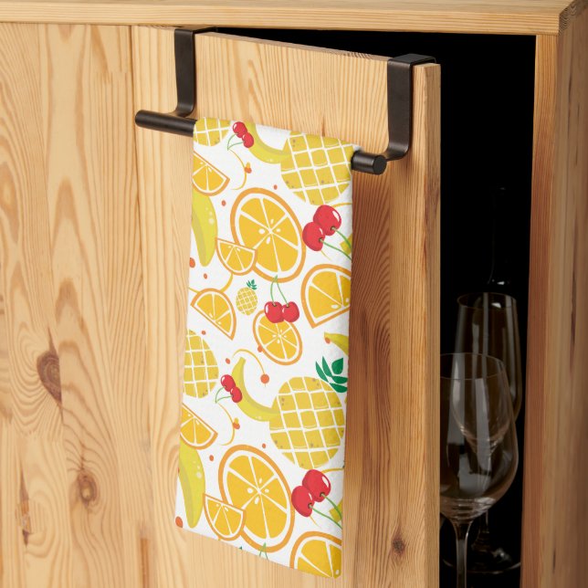 Linge De Cuisine Ananas tropique Orange Banana Cerry Motif (Pliage en tiers)
