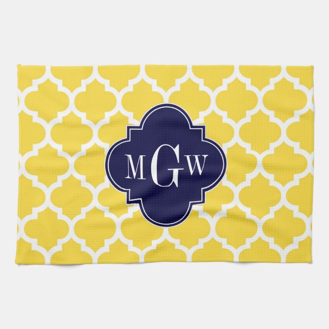 Linge De Cuisine Ananas Wht Marocain #5 Navy 3 Initial Monogramme (Horizontal)