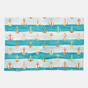 Linge De Cuisine Ancrages Abstraits : motif à bande aquarelle.