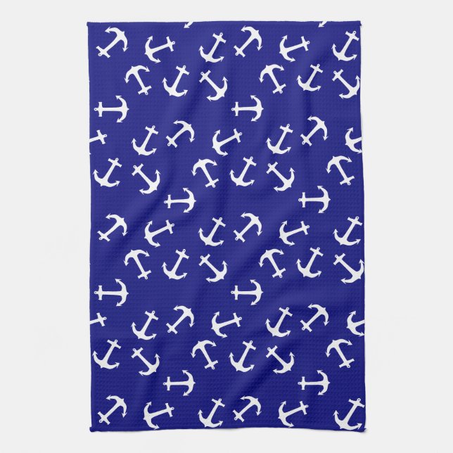 Linge De Cuisine Ancre blanche Arrière - plan bleu Capitaine Océan (Vertical)
