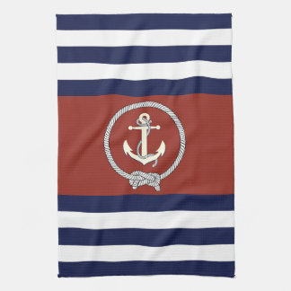 Linge De Cuisine Ancre blanche marine/noeud marine/bande bleue/blan