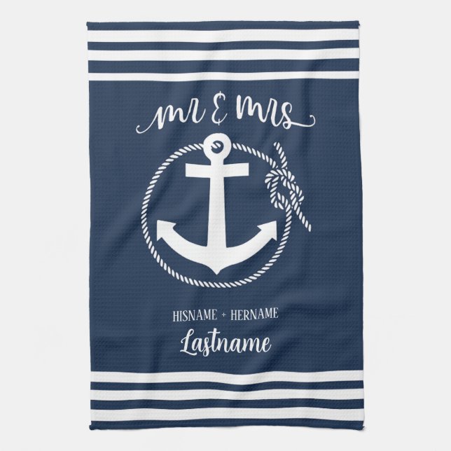 Linge De Cuisine Ancre bleue marine M. et Mme (Vertical)
