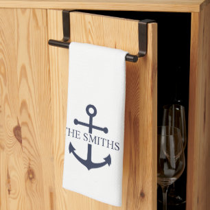 Linge De Cuisine Ancre bleue marine Nom de famille personnalisé
