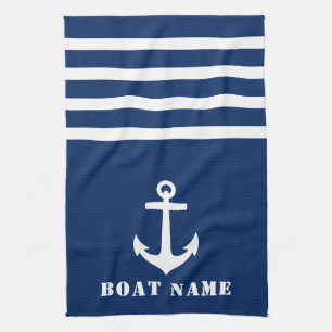 Linge De Cuisine Ancre classique nautique Votre nom de bateau Marin