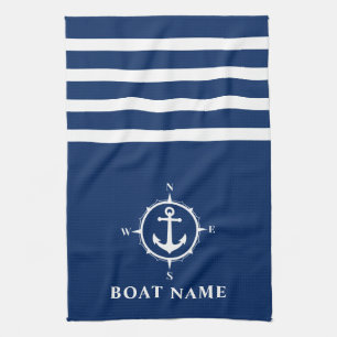 Linge De Cuisine Ancre de boussole nautique Nom du bateau Marine Bl
