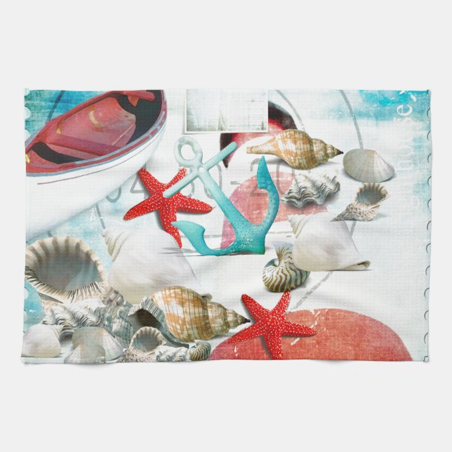 Linge De Cuisine Ancre de coquillages nautiques Starfish Beach Thèm (Horizontal)