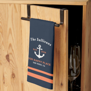 Linge De Cuisine Ancre de yacht en corail marine personnalisée
