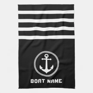 Linge De Cuisine Ancre marine Votre nom de bateau sur la Marine Noi