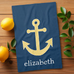 Linge De Cuisine Ancre nautique avec Motif de Navy Jaune Chevron<br><div class="desc">Motif tendance et preppy - Un design classique et élégant avec des chevrons et un espace pour ajouter votre nom ou monogramme.</div>