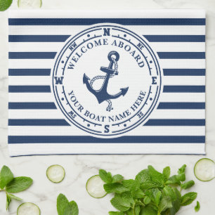 Linge De Cuisine Ancre nautique Compass Striped Boat Name