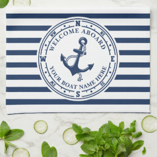 Linge De Cuisine Ancre nautique Compass Striped Boat Name