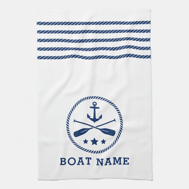 Linge De Cuisine Ancre nautique Oars Stars Nom du bateau Bleu Blanc (Vertical)