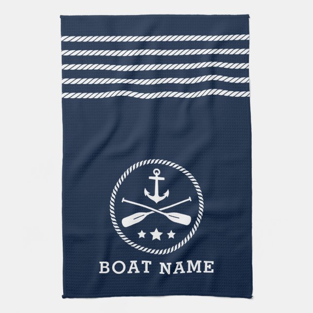Linge De Cuisine Ancre nautique Oars Stars Nom du bateau Sea Blue (Vertical)