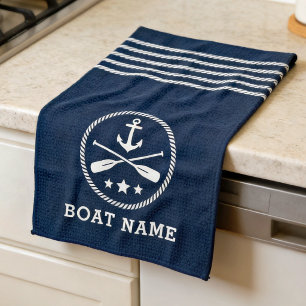 Linge De Cuisine Ancre nautique Rames Étoiles Nom du bateau Bleu ma