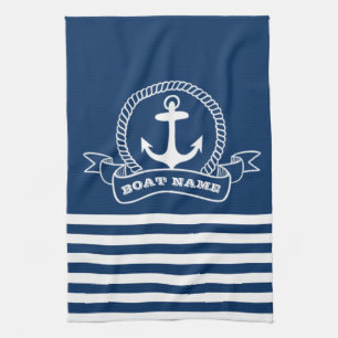 Linge De Cuisine Ancre nautique rayée bleu marine
