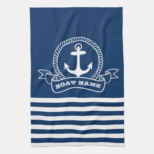 Linge De Cuisine Ancre nautique rayée bleu marine  (Vertical)