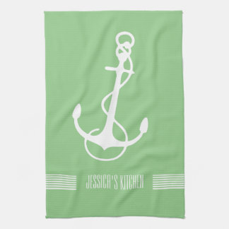 Linge De Cuisine Ancre nautique White & Green Stripes