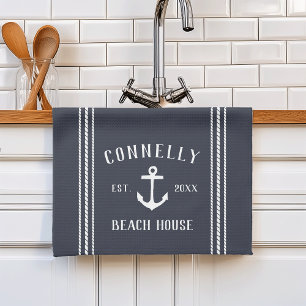 Linge De Cuisine Ancre Rustique bleu marine Maison de plage personn
