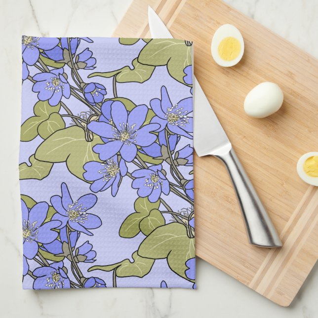 Linge De Cuisine Anémones bleues (Quart Plié)