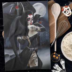 Linge De Cuisine Ange gothique sombre Mort Crâne de sucre Fantastiq