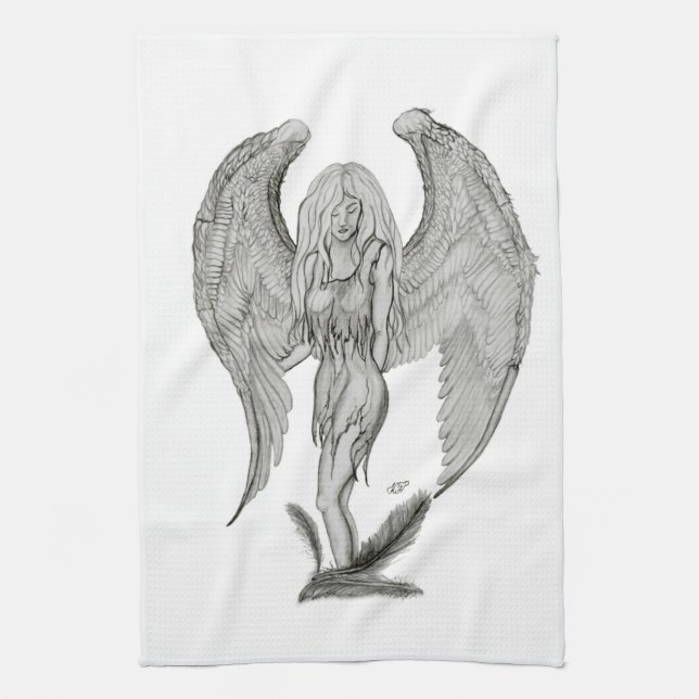 Linge De Cuisine Angel, Crayon, design noir et blanc (Vertical)
