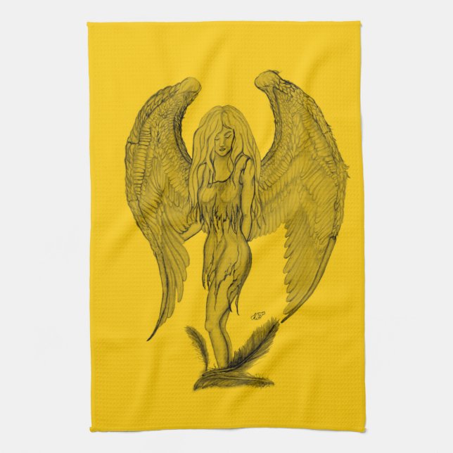 Linge De Cuisine Angel, Crayon, design noir jaune (Vertical)