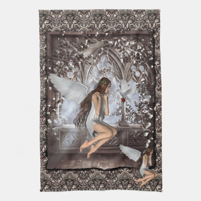 Linge De Cuisine Angel gothique et sa colombe (Vertical)