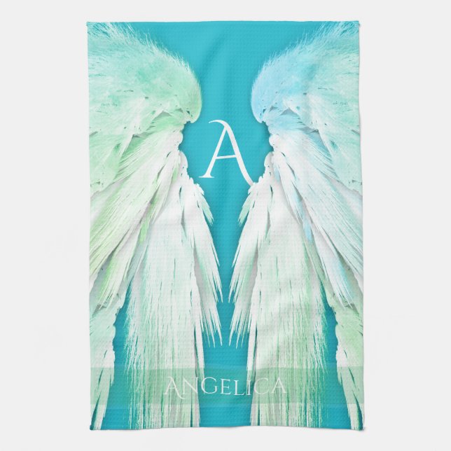 Linge De Cuisine ANGEL WINGS Monogramme Nom Fresh Ombre (Vertical)