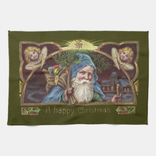 Linge De Cuisine Anges de Noël victoriens Bleu Noël Art vintage