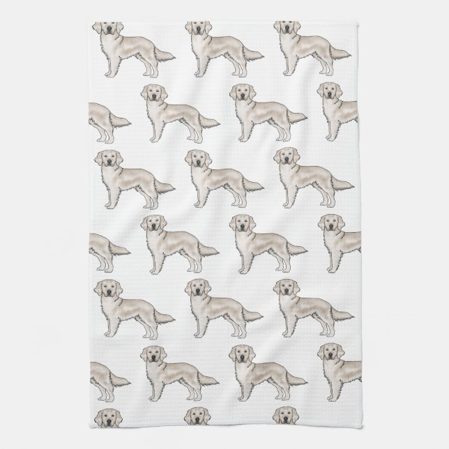 Linge De Cuisine Anglais Crème Golden Retriever mignon chien Motif (Vertical)