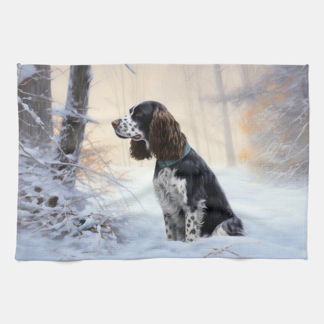 Linge De Cuisine Anglais Springer Spaniel Laissez-le neiger Noël (Horizontal)