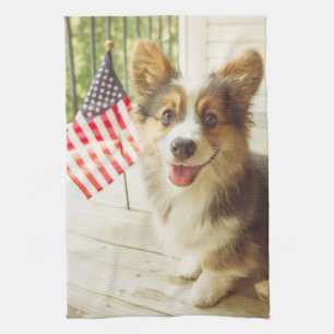Linge De Cuisine Animaux de bébés cutest American Flag Corgi
