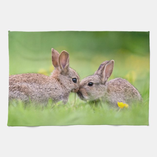 Linge De Cuisine Animaux de bébés cutest | Bunny Kiss (Horizontal)