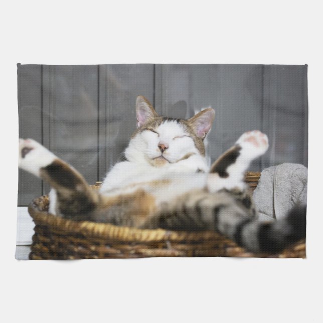 Linge De Cuisine Animaux de bébés cutest | Chat dans le lit (Horizontal)
