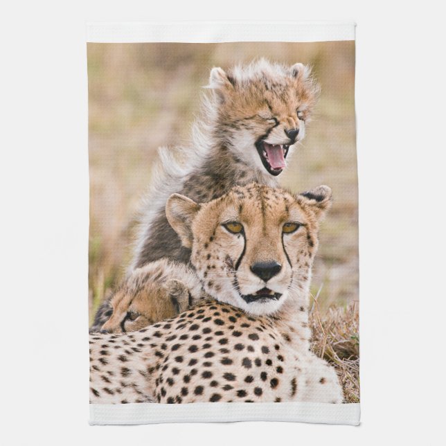 Linge De Cuisine Animaux de bébés cutest | Cheetah Cat & Cub (Vertical)