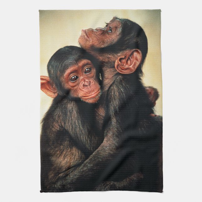 Linge De Cuisine Animaux de bébés cutest | Hug de chimpanzé (Vertical)