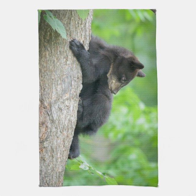 Linge De Cuisine Animaux de bébés cutest | Jeune ours Ours Noir (Vertical)