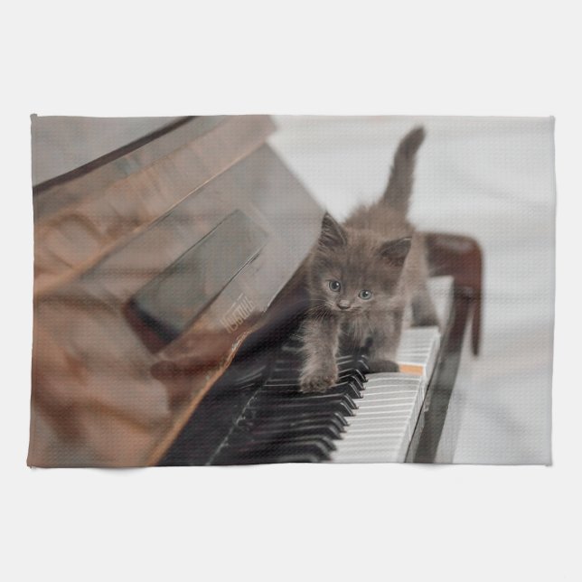 Linge De Cuisine Animaux de bébés cutest | Kitten sur piano (Horizontal)