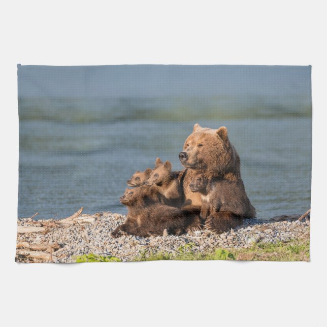 Linge De Cuisine Animaux de bébés cutest | Mère Ours & Cubs (Horizontal)