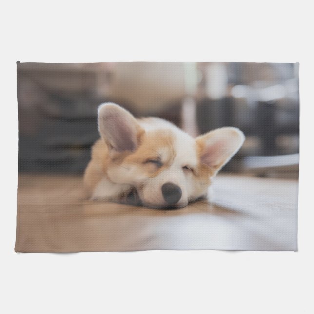 Linge De Cuisine Animaux de bébés cutest | Sleepy Corgi (Horizontal)