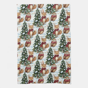 Linge De Cuisine Animaux de la forêt hivernale Motif de Noël