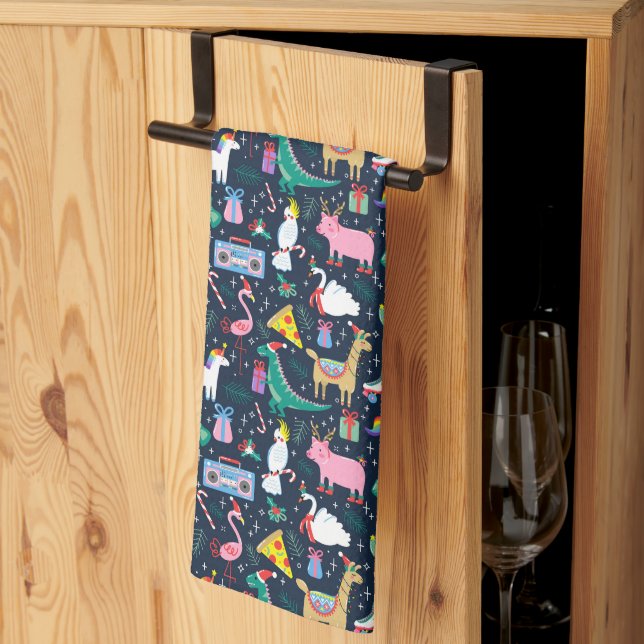 Linge De Cuisine Animaux de vacances et icônes Motif (Pliage en tiers)