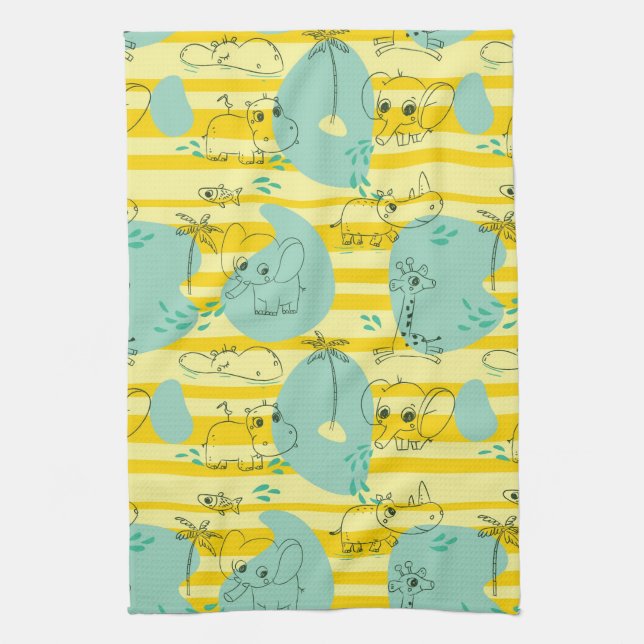 Linge De Cuisine Animaux mignons jouant avec de l'eau 2 (Vertical)